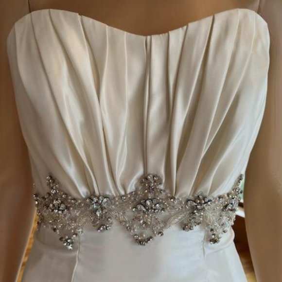 *Allure Ivory Beads Lace Strapless Empire Waist Wedding Dress Bridal Gown Size 8 - Picture 1 of 16